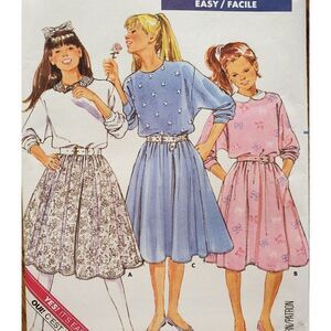 Vintage 80s Butterick Pattern 5861 Uncut Girls Dress Pull Over Flare 7 8 10